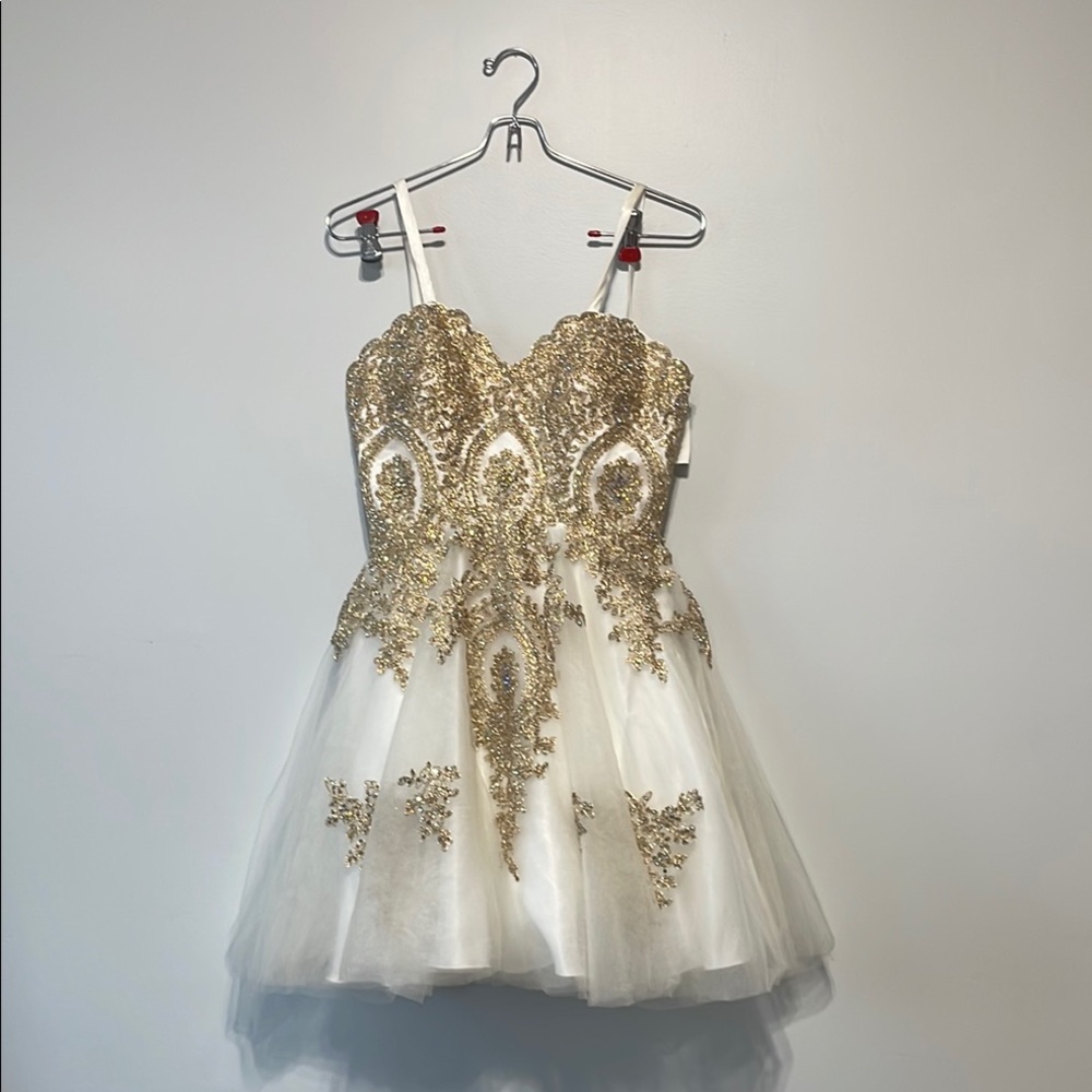Dancing Queen Gold Embellished White Dress